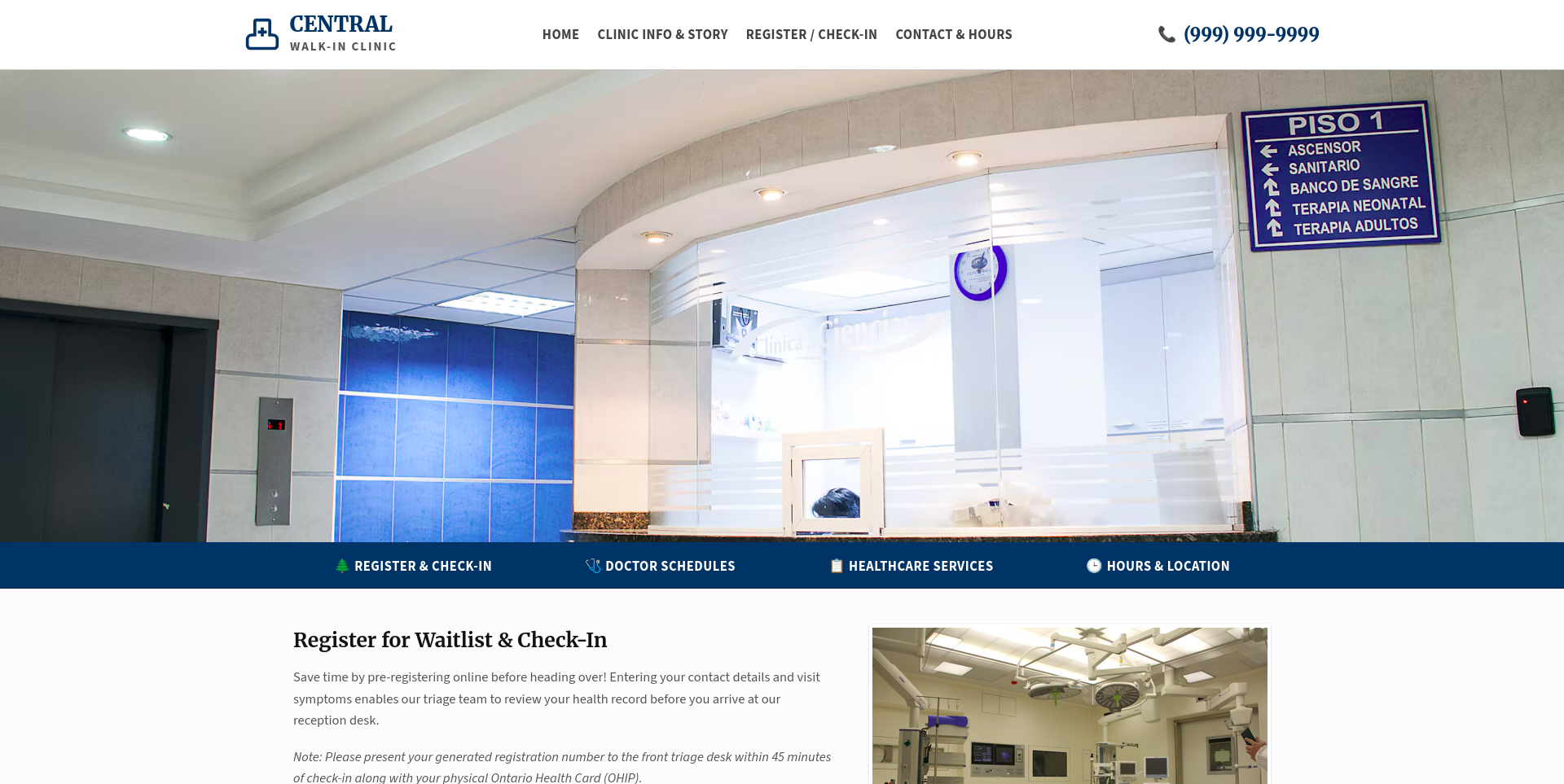 Medical Walk-in Clinic Website Mockup